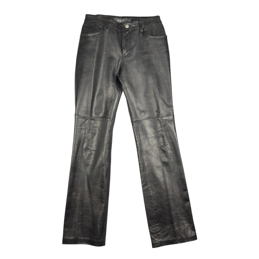VTG Y2K Gap Bootcut Genuine Leather Pants Women's Size 2 Black Biker Moto Grunge